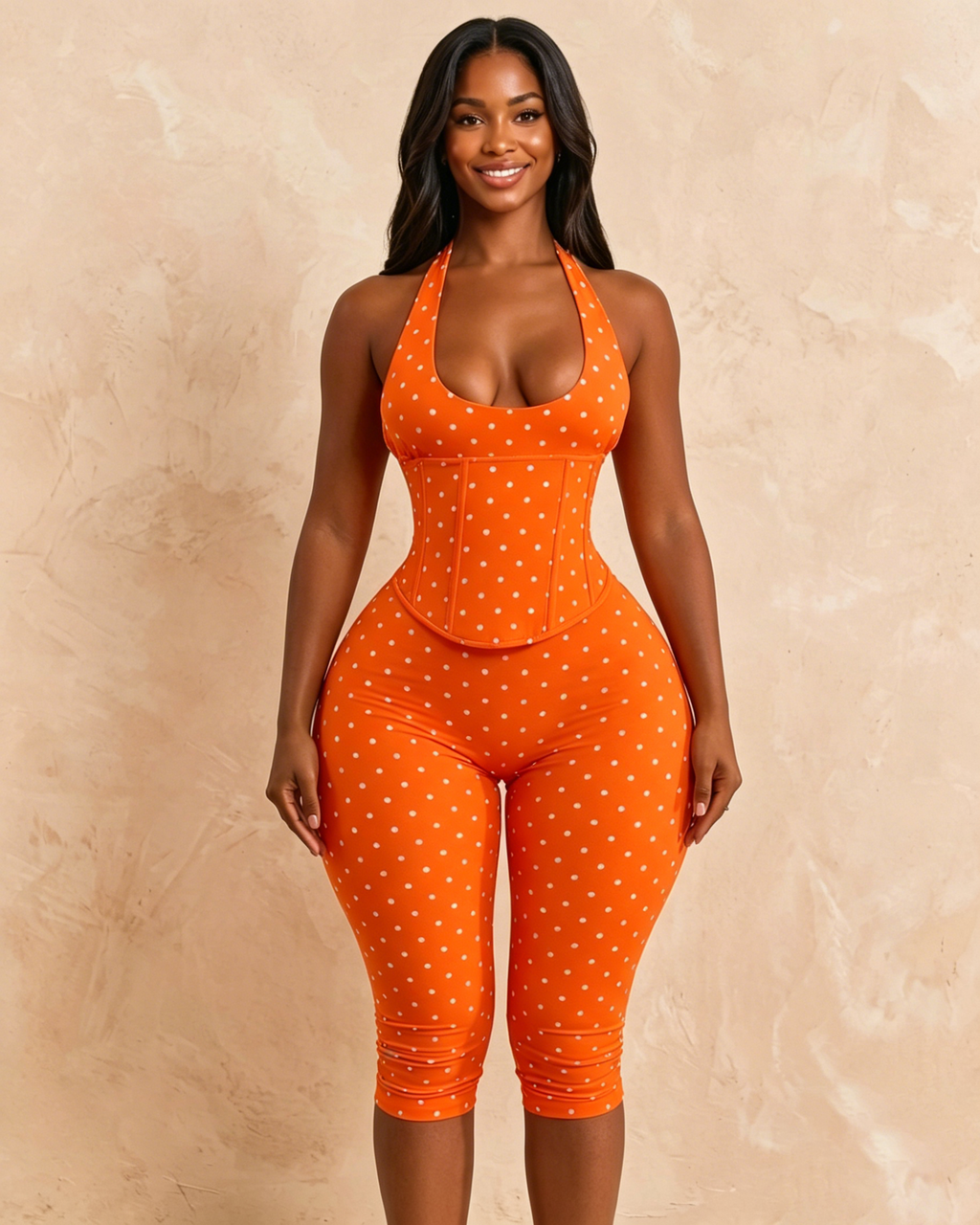 Conjunto Mono Capri de Lunares con Corsé Moldeador – Efecto Reloj de Arena
